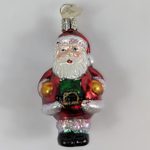 Handblown Glass Old World Christmas Santa Ornament 2.75″ Hand‑Painted Glitter - Picture 1 of 4